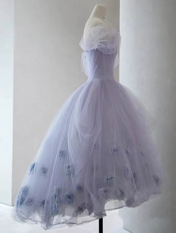 Robe de soirée en tulle à épaules dénudées lavande C365