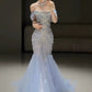 Elegant Mermaid Off The Shoulder Blue Tulle Prom Dresses C1262