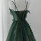 Ball Gown Spaghetti Straps Floor Length Dark Green Long Prom Dresses B008