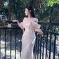 Vintage Mermaid Straps Pink Tulle Long Prom Dress C783