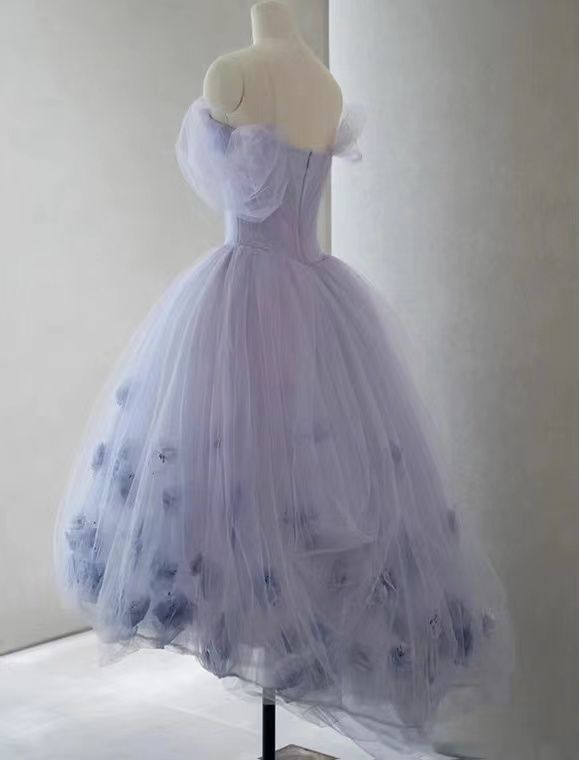 Robe de soirée en tulle à épaules dénudées lavande C365