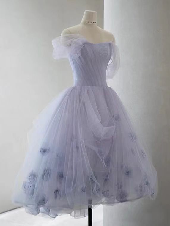 Robe de soirée en tulle à épaules dénudées lavande C365