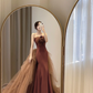 Simple Mermaid Strapless Brown Floor Length Prom Dress B001