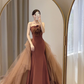 Simple Mermaid Strapless Brown Floor Length Prom Dress B001