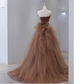 Simple Mermaid Strapless Brown Floor Length Prom Dress B001