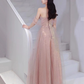 A line Spaghetti Straps Floor Length Pink Long Prom Dresses B009