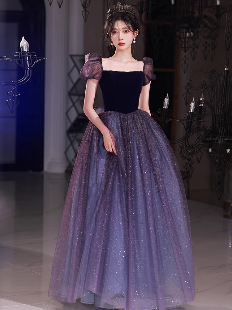 Robe de bal princesse longueur au sol manches courtes robe de bal en tulle B014