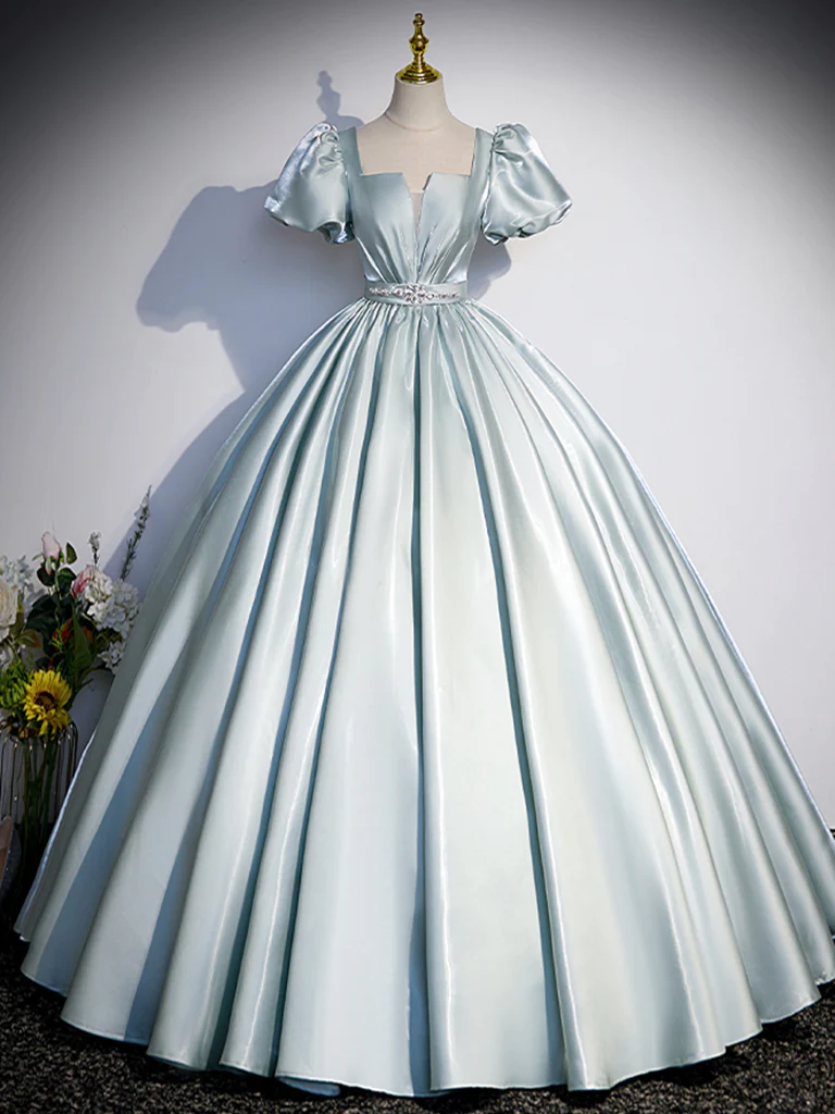 Ball Gown Light Sky Blue Satin Long Sweet 16 Dresses B066