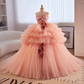 Robe de bal vintage sans bretelles en tulle rose à volants Sweet 16 robes B111