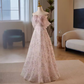 Modest A line Strapless Long Tulle Pink Prom Dress B112