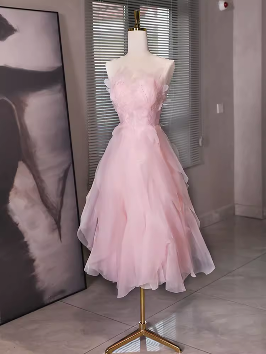 Robe de bal sexy à fleurs roses, ligne A, sans manches, B392