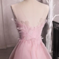 Sexy A Line Sleeveless Pink Floral Prom Dress B392