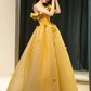 Robe de bal féerique sans manches jaune longue robe de bal florale B396