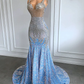 Sexy Mermaid Straps Beads Sequin Long Prom Dress B412