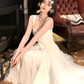 Vintage A line Straps White Long Prom Dress B592