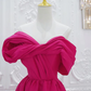 Robe de bal longue en satin rose rouge simple, ligne a, épaules dénudées, B624