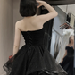 A-Line Sweetheart Neck Tulle Black Long Prom Dress B631