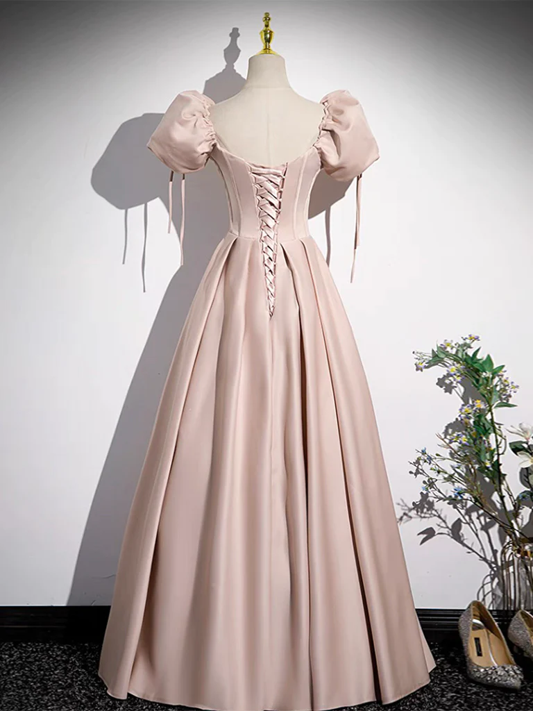 Robe de bal longue en satin rose simple ligne A B635