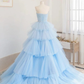 Beautiful Blue Layers Tulle Long Prom Dresses B638