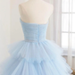 Beautiful Blue Layers Tulle Long Prom Dresses B638