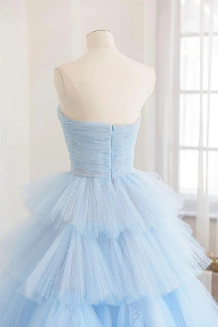 Beautiful Blue Layers Tulle Long Prom Dresses B638