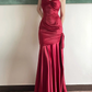 Robe de soirée longue en Satin rouge vin, robe de bal, B639