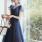 Robe de soirée longue en Tulle bleu marine, décolleté en V, robe de bal B651