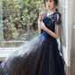 Robe de soirée longue en Tulle bleu marine, décolleté en V, robe de bal B651