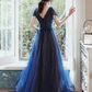 Robe de soirée longue en Tulle bleu marine, décolleté en V, robe de bal B651