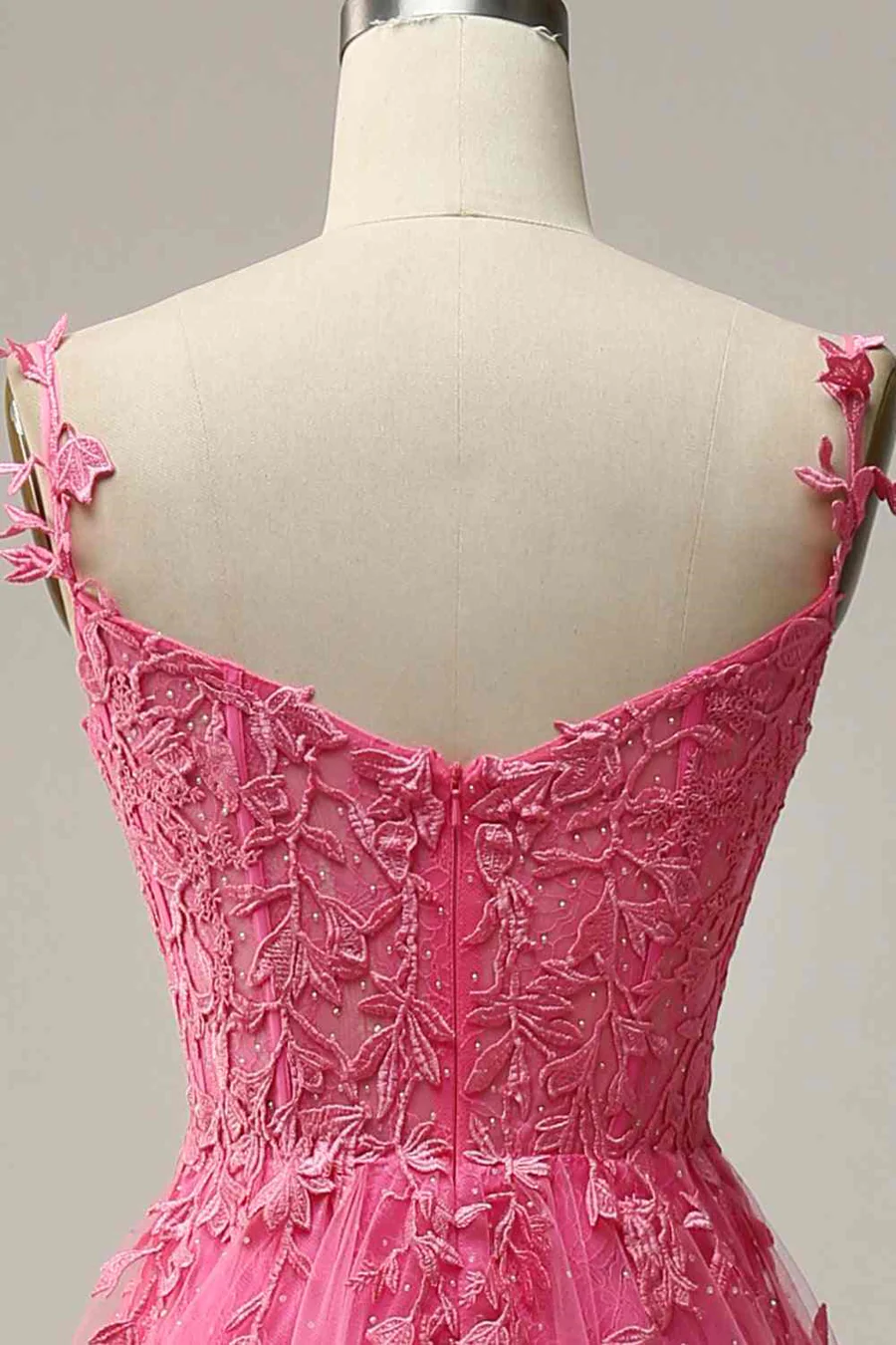 Modeste une ligne bretelles rose dentelle fente robe de bal robes de soirée B726