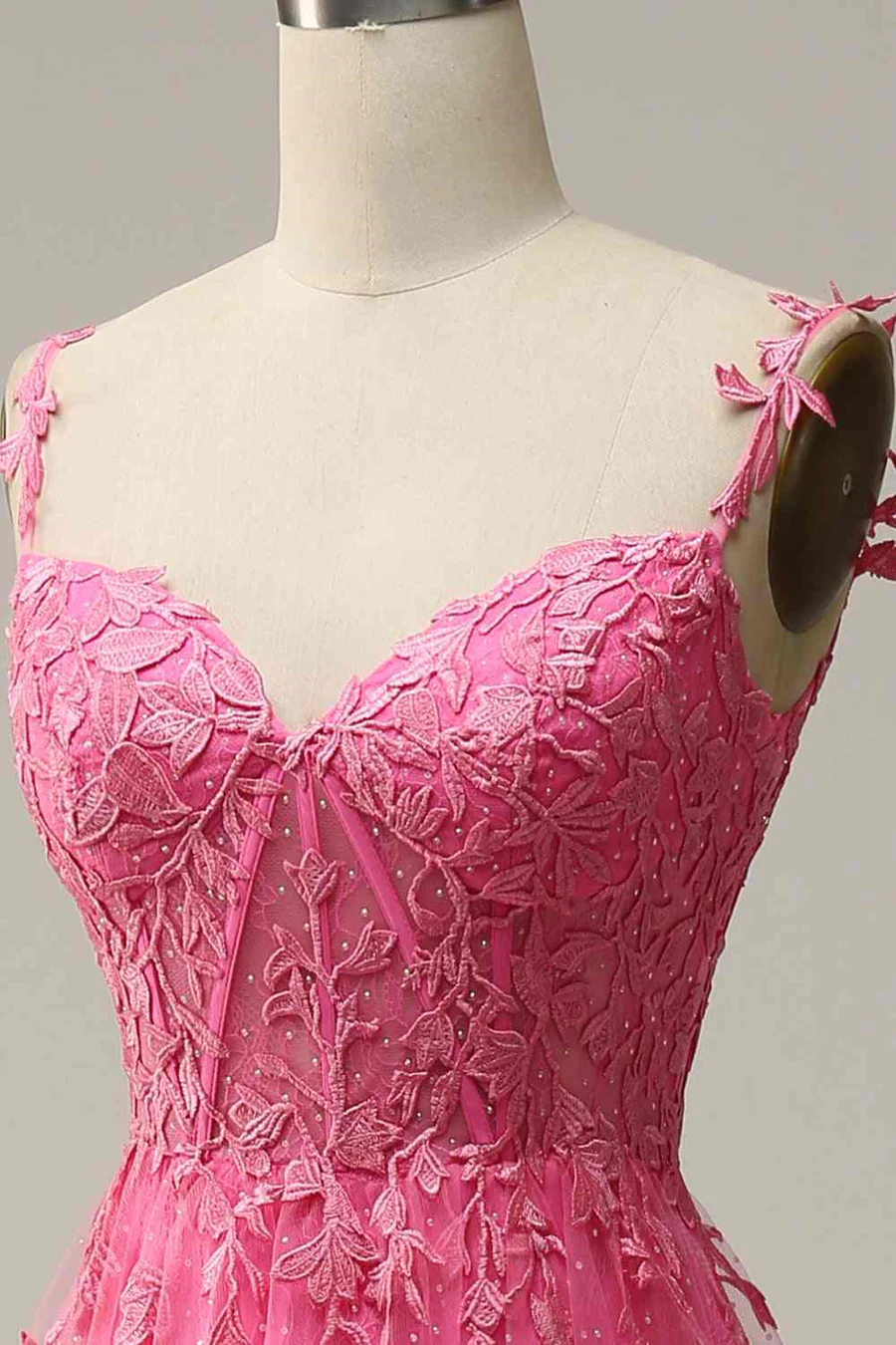 Modeste une ligne bretelles rose dentelle fente robe de bal robes de soirée B726