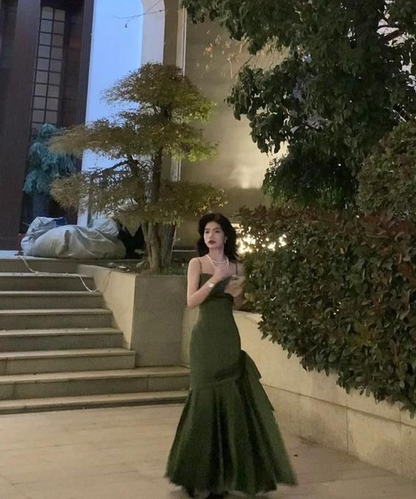 Sexy Mermaid Sleeveless Green Long Prom Dresses B791