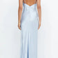 Blue Deep V-Neck Satin Sleeveless Sheath Long Formal Evening Dress BD2522