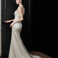 Fairytale Mermaid Halter Sleeveless Wedding Dresses Glittering Straps Pearls Wedding Dress C3555