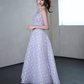 Sexy A Line Sleeveless Lilac Floral Sequin Long Prom Dress C02