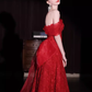 Sexy A Line Sweetheart Red Lace Long Prom Dresses C05