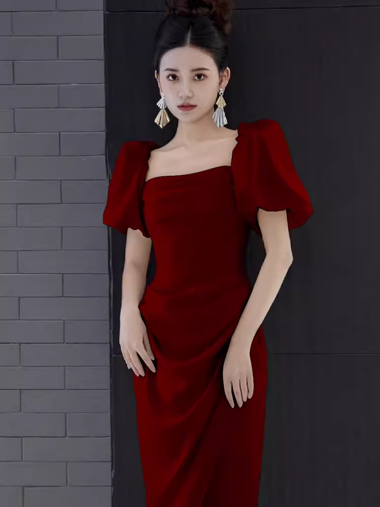 Sexy A Line Square Neckline Red Slit Long Prom Dresses C06