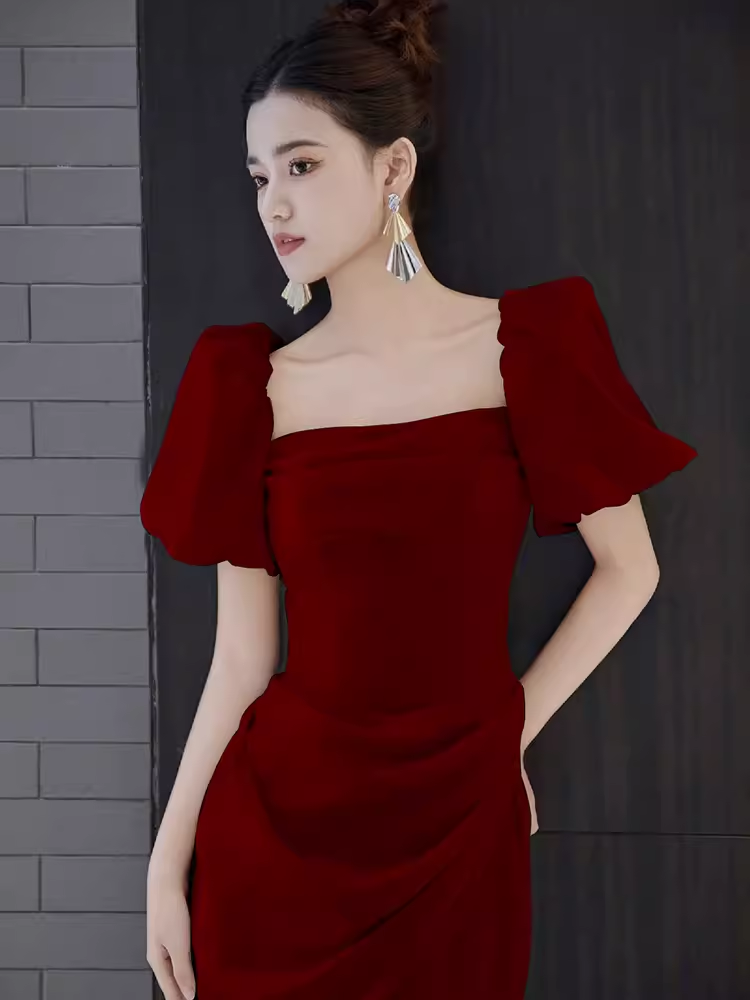 Sexy A Line Square Neckline Red Slit Long Prom Dresses C06