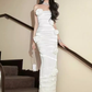 Sexy Mermaid Strapless Satin White Long Prom Dress C1000