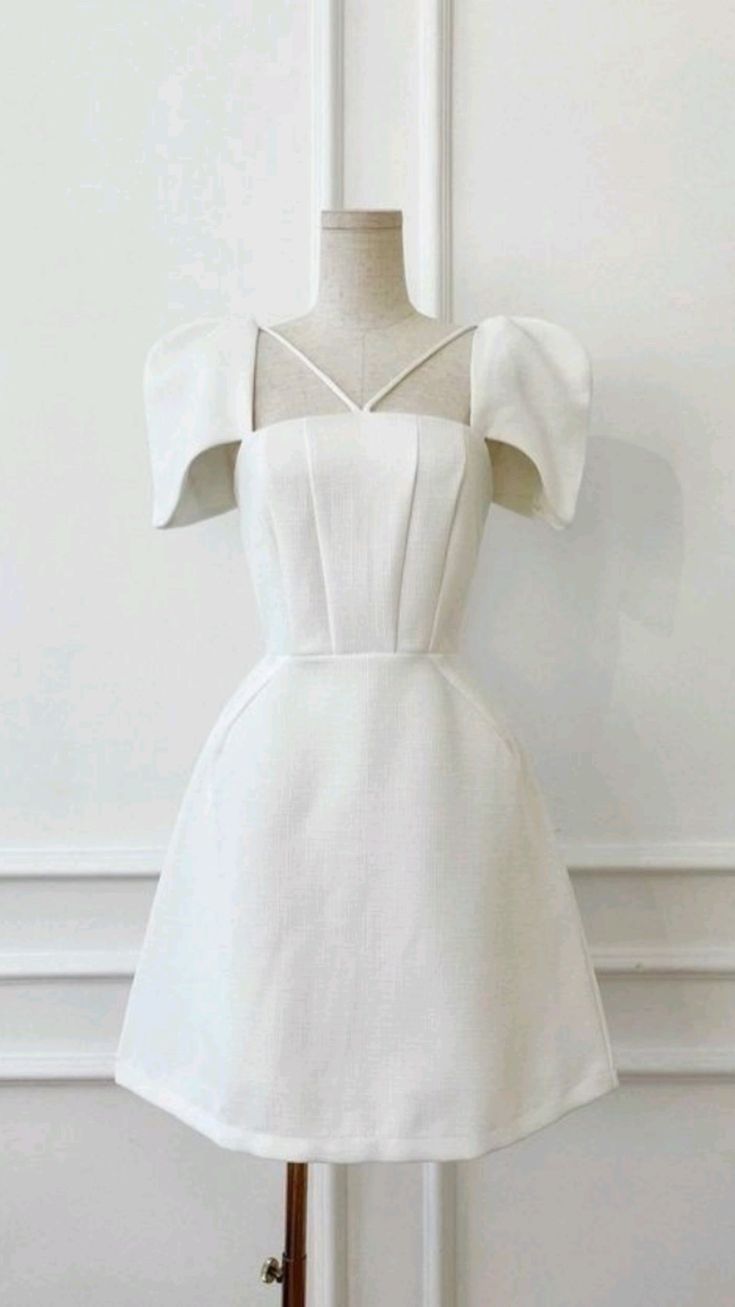 Vintage A Line Short Sleeves White Cocktail Dresses Short Homecoming Dress C1001