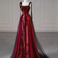 Simple A Line Burgundy Sequin Long Prom Dresses C100