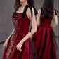 Simple A Line Burgundy Sequin Long Prom Dresses C100