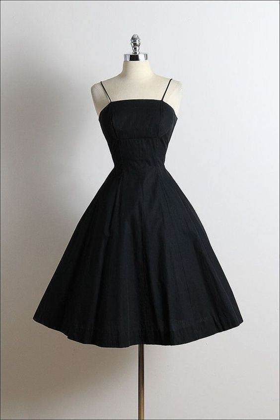 Vintage une ligne bretelles robes de Cocktail noires robe de soirée courte C1011