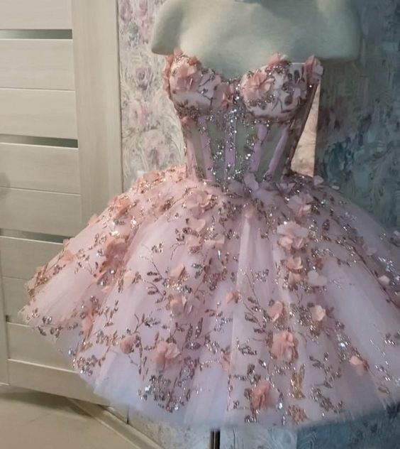 Robes de soirée courtes roses vintage avec des fleurs C1015