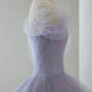 Robe de soirée florale vintage en tulle violet clair haut bas C1018