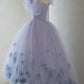 Robe de soirée florale vintage en tulle violet clair haut bas C1018