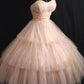 Robe de soirée courte en Tulle rose sans bretelles, longueur thé, Vintage, C1023