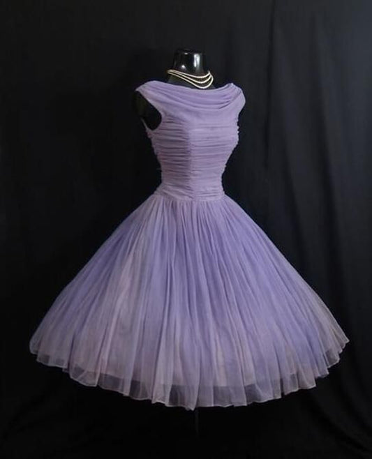 Vintage 1950s Tulle Dress Short Lilac Homecoming Dress C1024