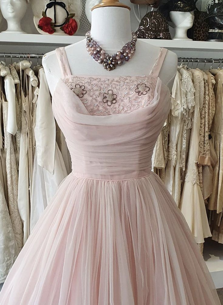 Années 50 Vintage rose une ligne courte robe de soirée robe de soirée C1031