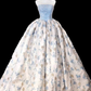 Simple Ball Gown Blue Satin Floral Long Prom Dresses C103